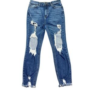 Cello Distressed Skinny Jeans Ripped Frayed Hem Blue Sz 9 Fits 28"‎ Farm Grunge